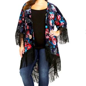 Torrid Floral Fringed Velvet Kimono